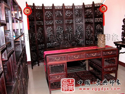 红木家具书房系列书桌与书柜
